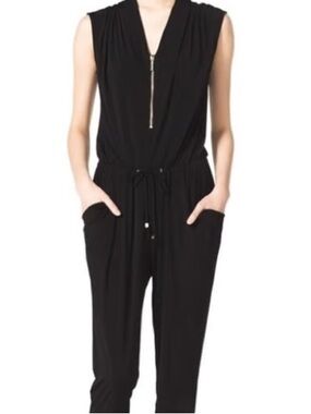 🖤 Boston Proper Black Sleeveless Zip Front Wide Leg Jumpsuit Size S
